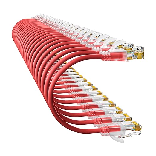 Cat6a Patch Cables 2ft (24 Pack) Slim, Cat6 Ethernet Patch Cable Pure Copper, Flexible Cat 6 Patch Cable 550MHZ 10G, Space-Saving Cat 6A Network Cables for Patch Panel, Red
