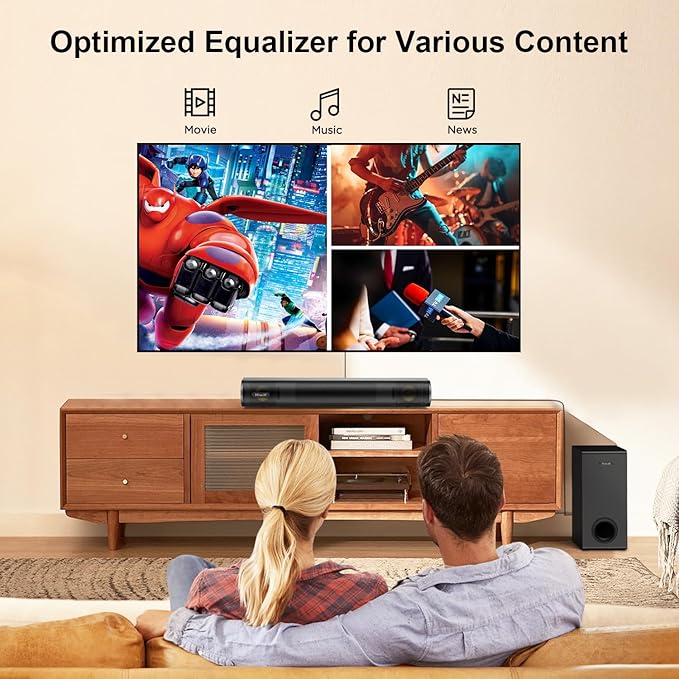 Hiwill 2.1CH Dolby Atmos Soundbar with Subwoofer, 200W Peak Power, Home Theater Sound Bar for Smart TV, Adjustable Treble and Bass, Clear Dialogue, HDMI eARC/ARC/Opt/BT/AUX, HiElite A21