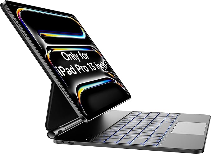HOU for iPad Pro 13 inch Case 2024 with Keyboard (M4), iPad Pro 13 inch Keyboard with Multi-Touch Trackpad, 7 Colors Backlight, Easy-Set Magnetic Stand Bluetooth-Black