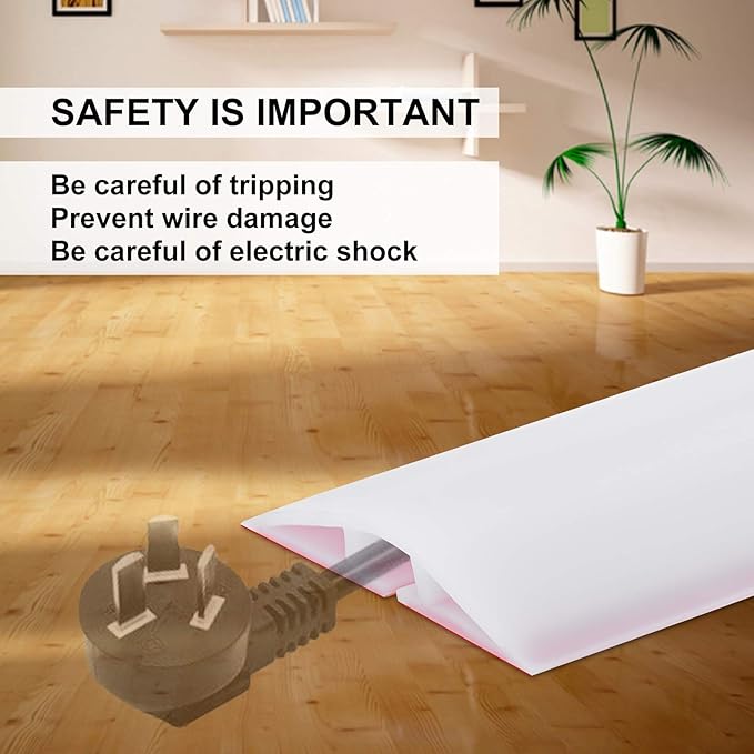 20Ft Floor Cord Cover Transparent Silicone Cable Protector Easy to Install Wire Organizer and Hider for Home, Office, Garage (Transparent-2PCS 10Ft, Total 20Ft)