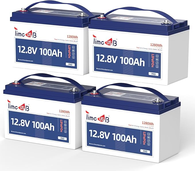 12V 100Ah Pro LiFePO4 Battery, Grade A Battery Cells, 4 Pack Group 31 Deep Cycle Lithium Battery, Built-in 100A BMS,10-Year Lifetime, Perfect for RV, Solar Home System and Off-grid Application