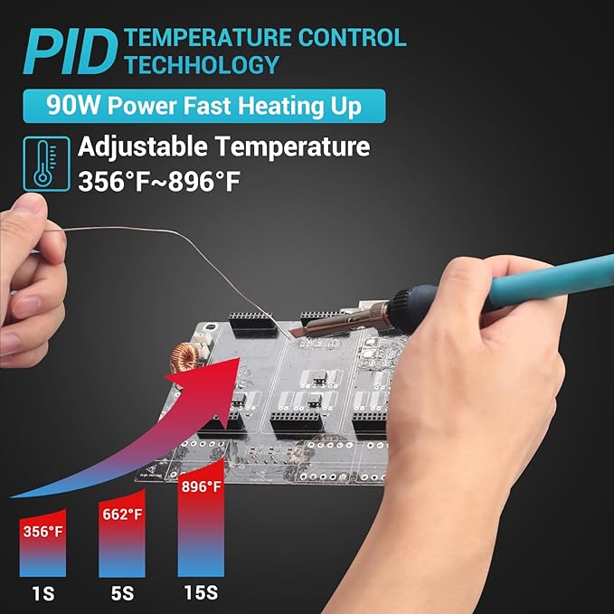 90w Soldering Station, Electronic Digital Display Soldering Iron Station Kit with 3 Presets Modes, 356℉～896℉,°C/°F Conversion,Sleep Mode, 5 Extra Solder Iron Tips,Solder Sucker,Soldering Wire,Tweezers