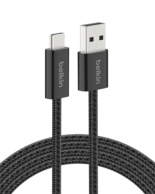 Belkin USB A to USB C Cable, 6.6ft, 15W - Type C Charger, iPhone Charger Cord, Soft, Braided, Flexible for iPhone 16 & 15, Galaxy S25, Pixel 9, iPad Pro, Airpods Pro, Switch & More - Black