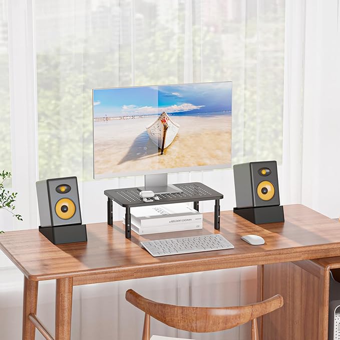 WALI Desktop Speaker Stand Riser, Desk Studio Speaker Wedge with 15° Incline Design Improve Listening Experience, Desk Audio Stand for Bookshelf, Laptop and Studio Speaker (SDS001XL), Black