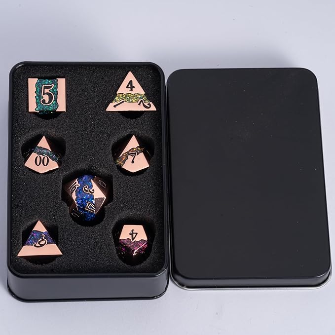 Metal RPG Dice Set,DND Polyhedral Dice Set 7pcs,Metallic Glitter Large Stripe Dice Set for Dungeons and Dragons Role Playing Games