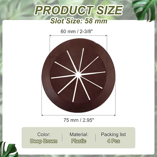 PATIKIL Desk Grommet 2-3/8", 4 Pcs Round Cable Grommet Cord Hole Cover with Adhesive Tape Flexible Table Wire Organizer for Office Home Table Countertop, Deep Brown