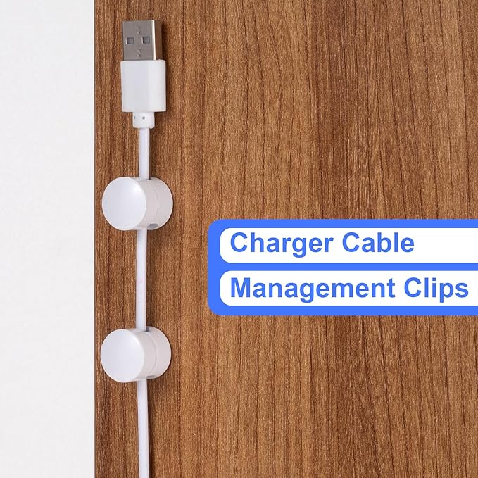 3 Sets Charger Holders for Cords, White Adjustable Cable Anchor Holders, Adhesive Metal Cord Clips, Cable Management Wire Organizers for Desk, Office, Nightstand