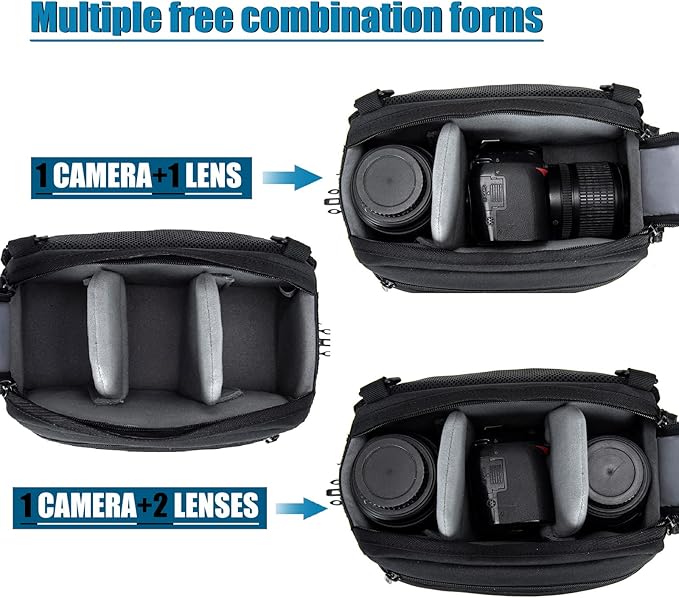 Cwatcun Waist Camera Case DSLR SLR Bag Sling Shoulder Camera Bag Water Resistant Pack for Camera Carrying Case for photographer Hiking Shooting Traveling Men Women
