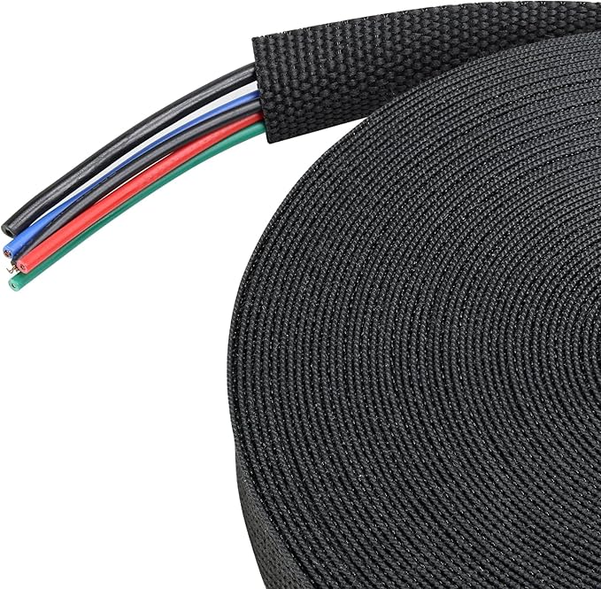 Heat Shrink Wire Loom 2:1 Shrinkable Braided Cable Sleeve 3/8 Inch ID-46ft Abrasion Protection Flexibility Fabric Wiring Harness Cover Sheath