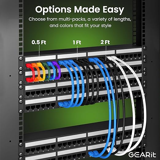 GearIT Cat 6 Ethernet Cable Pack - 24-Pack 2 ft Cat6 Ethernet Patch Cables | RJ45 Network Patch Cable, 10 Gbps Snagless Gold-Plated Connectors - Ethernet Cable Cat 6 for PC, TV, Router - Blue