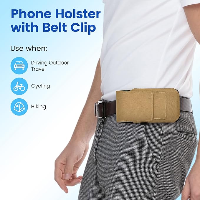 BECPLT Nylon Holster Compatible with Galaxy S25 Ultra S24/S23/S22/S21/S20 Ultra A17 A16 Motorola Moto G56 G Power Cell Phone Belt Holder for Men - Khaki