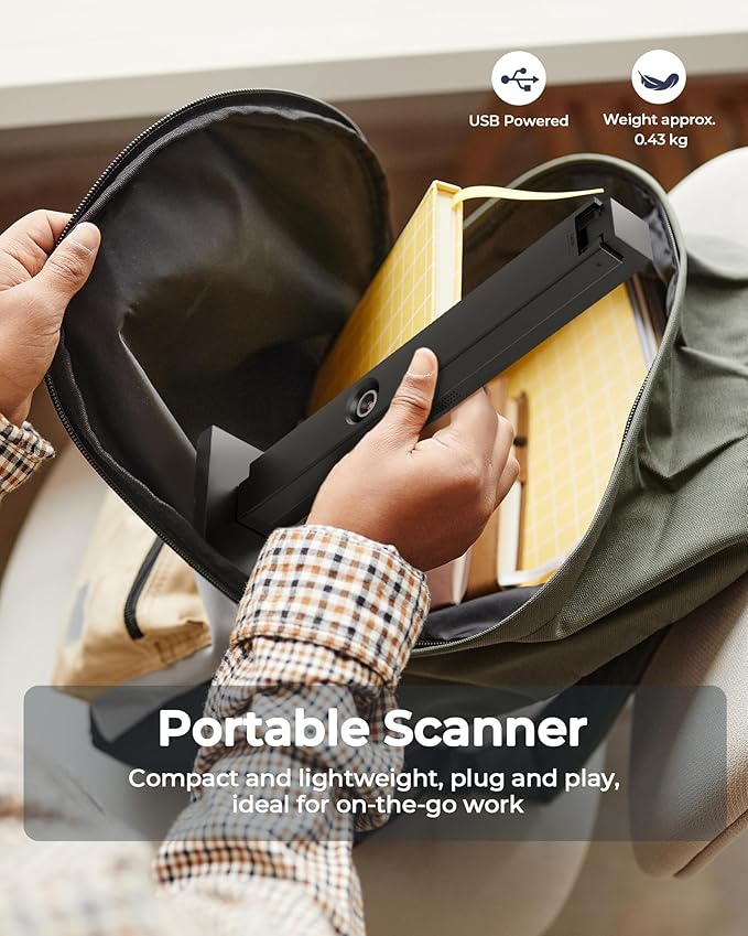 CZUR Portable 12MP Document Scanner, USB Document Camera, Fast Scan 1s/Page, Capture Size A4, OCR Function, Travel-Friendly Mobile Scanner for Mac & Windows, Lens1200 Pro (Not for Books)