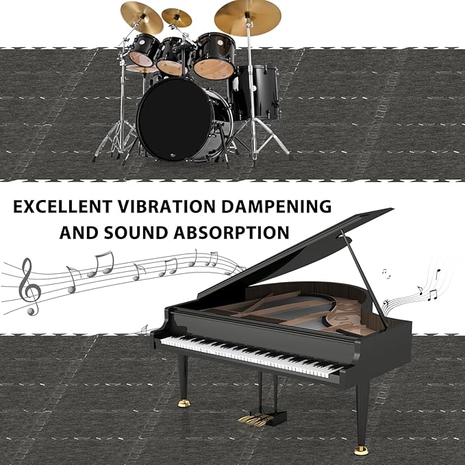 16 Pcs Sound Absorbing Interlocking Floor Mats, 11x 11 x 0.4 inches High Density Piano Carpet Drum Rug, Non-Slip Anti Vibration Soundproof Pads Acoustic Blankets for Music Studio
