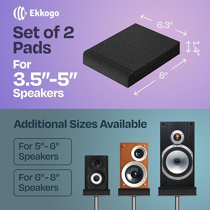 Studio Monitor Isolation Pads Premium Acoustic Foam for 3-4.5 Inch Speakers with Vibredux HD Foam for Superior Isolation, Black