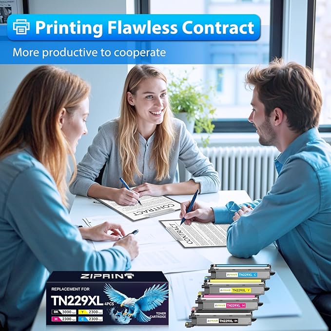 ZIPRINT TN229XL TN229 Toner 4 Pack Compatible Replacement for Brother TN229 TN 229 Toner Cartridges for Brother MFC-L3780CDW HL-L3280CDW MFC-L3720CDW HL-L3220CDW HL-L3300CDW HL-L3295CDW Printer