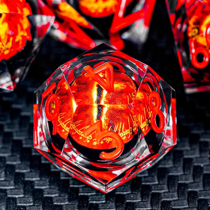 ARUOHHA DND Resin Dice Gazes Eye Dice Liquid Core Red RPG Sharp Edged Dice Set with Gift Box, Polyhedral D and D Dice Set Compatible with Dungeons Dragons Role Playing Game D20 D12 D10 D8 D6 D4