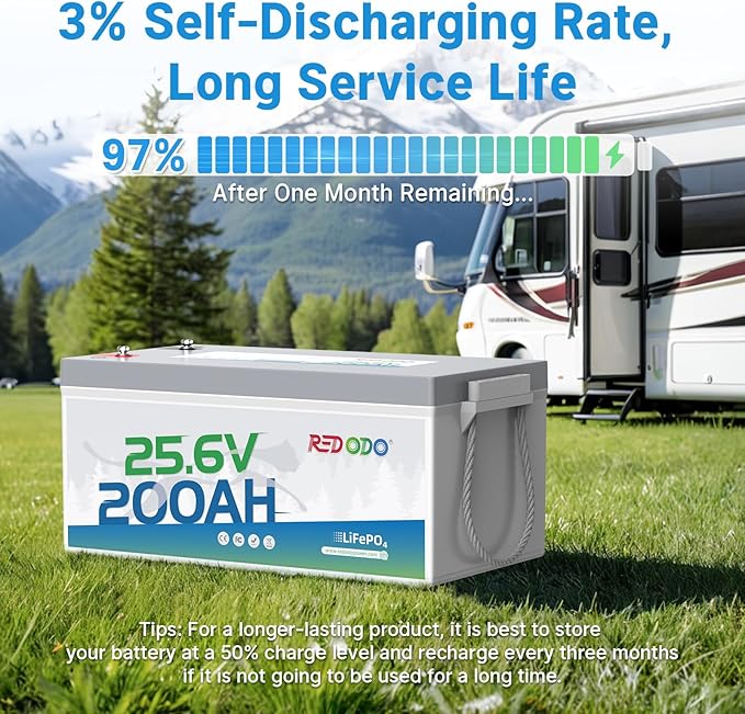 Redodo 24V 200Ah LiFePO4 Lithium Battery, Built in 200A BMS, Max. 5120Wh Energy, Up to 15000 Deep Cycle Lithium Battery, Perfect for Solar Home System, RV, Off Grid, Marine