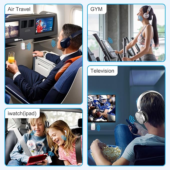 Bluetooth Transmitter for Airplane,Bluetooth V5.4 Transmitter for 2 Airpods/Headphones Dual Pairs.Wireless Transmitter for in-Flight/TV/Gym,with AptX LL,Metal Frame