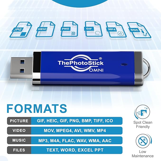 ThePhotoStick® Omni 256GB - Secure Photo & Video Backup and Transfer | Digital File Organization | USB & Multiport Connection for Phones, Tablets and Computers | Portable Memory | External Storage