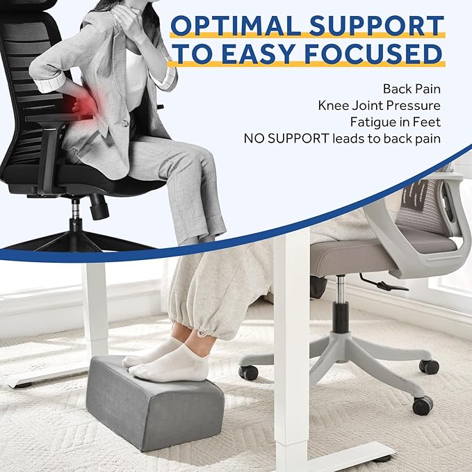 Foot Rest for Under Desk at Work, Adjustable Footrest for Office Chair & Gaming Chair,Ergonomic Footrest Pillow Desk Foot Stool with Washable Cover for Home, Airplane, Travel (Gray)