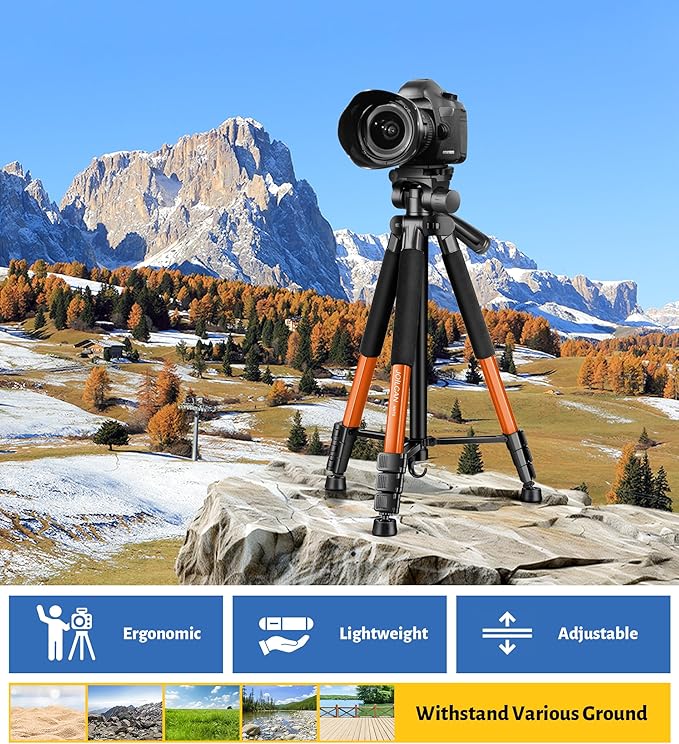 JOILCAN Tripod for Camera, 67" Heavy Duty Camera Tripod, Phone Tripods for Video Recording Photo Vlog, Aluminum Tripods with Holder & Travel Bag for Cameras DSLR iPhone Projector Laser