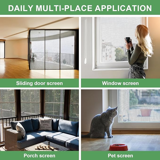 48"X102" Window Screen Replacement, Fiberglass Window Screen Mesh, Replacement Window Screens, Window Screen Door Repair Kit for Patio Porch Sliding Door House Windows Pool Pet, with Ruler
