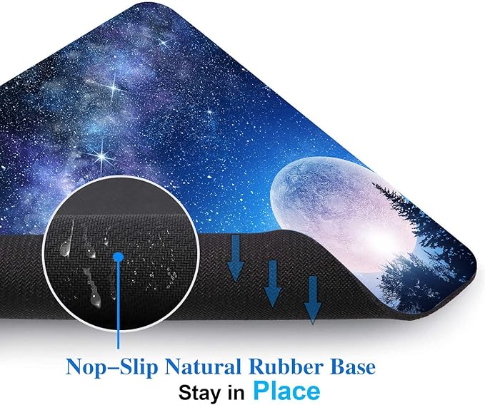 Beautiful Galaxy Nebula Mouse Pad, Full Moon in Night Forest Mouse Pad for Design, Anti-Slip Rubber Base Wireless Mouse Pads for Laptop