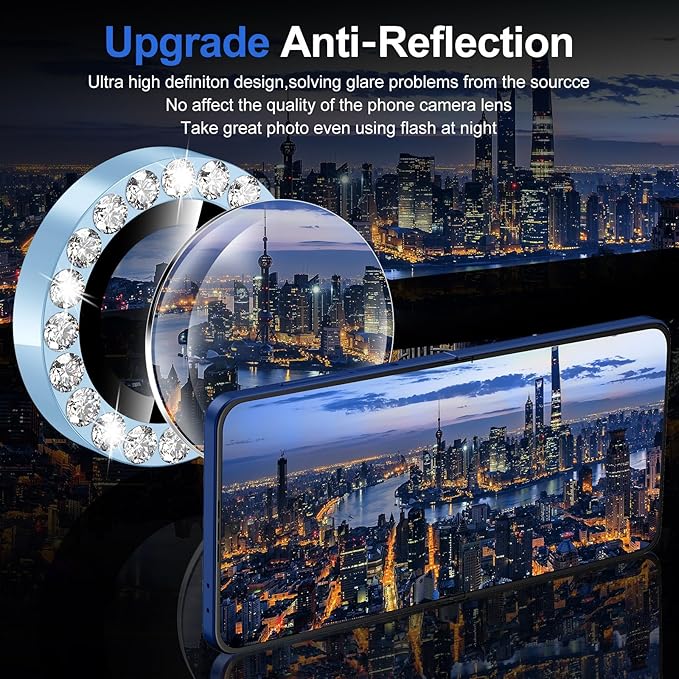 for Samsung Galaxy Z Flip 7 Camera Lens Protector, Individual Metal Ring Tempered Glass Lens Cover, [Strong Adsorption] Scratch Resistant Ultra-Thin HD Clear Lens Cover, 1 Set-Blue Diamond