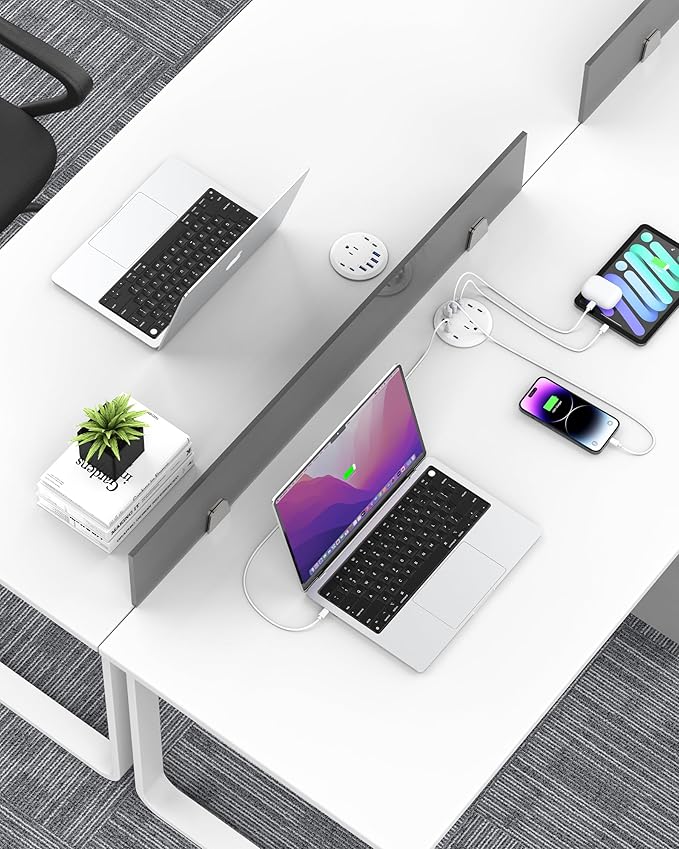 Jgstkcity 65W USB-C Hidden Desktop Power Grommet: 1 AC Outlet,8 USB Charging Ports,3'' Hole Flush Mount Pop-Up Power for Conference Tables & Nightstands (Whtie, 6 FT)