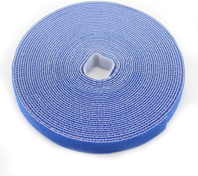 Reusable Fastening Tape Cable Ties 3/4 Inch Double Side Hook Roll (10 Yard, Blue)