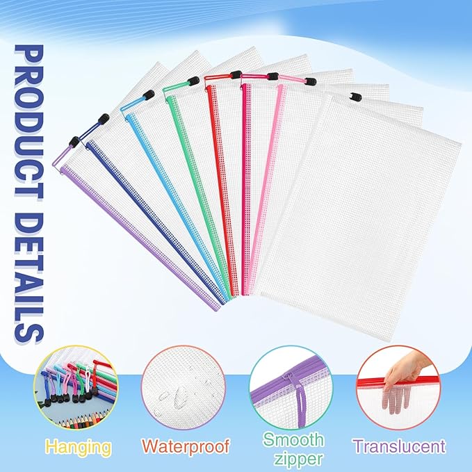 Jetec 32 Pcs Mesh Zipper Bags Toy Storage Bikini Organizer Bag Bolsas Para Guardar Trajes De Baño Waterproof Zipper Reusable Pouch Puzzle Multipurpose for Storage Office(Classic Color,13 x 9.5 Inch)