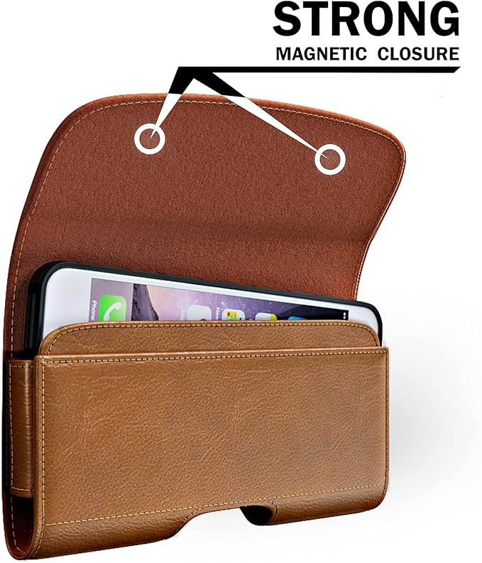PiTau Holster for iPhone 16, 16 Pro, 15, 14, 13, 12, Xs, X, 11, XR - Premium Cell Phone Case with Belt Clip [Magnetic Closure] ID Card Holder Pouch (Fits Otterbox Case) Brown