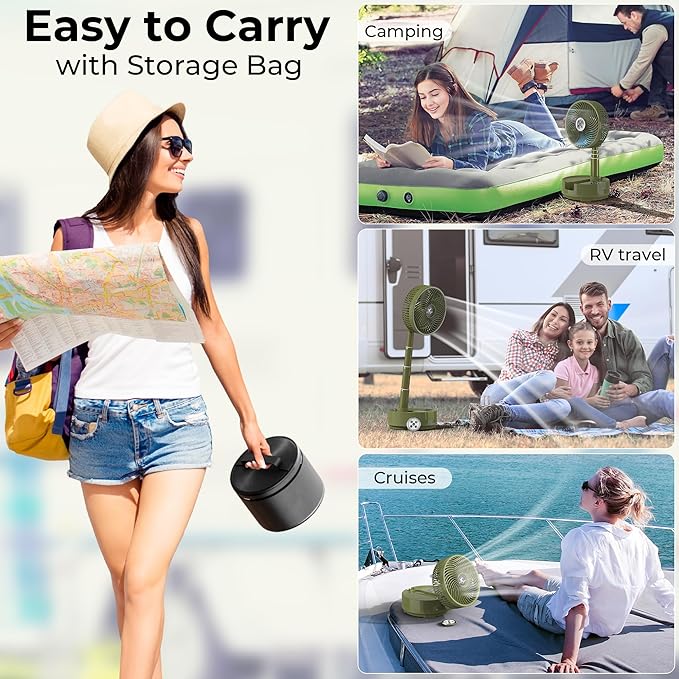 20000mAh Battery Operated Camping Fan - 112Hrs Rechargeable Oscillating Table Fan with Light & Timer, 8 Speeds Portable Travel Fan for Cruise RV Trip, Hurricane Power Outage (8" with Case)