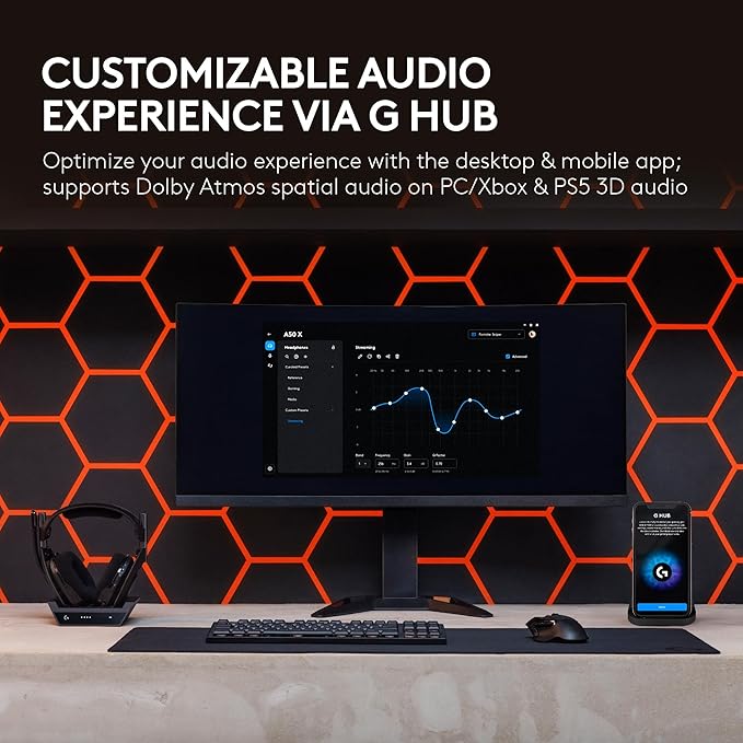 Logitech G Astro A50 X Omni-Platform Wireless Gaming Headset + Base Station for PS5, Xbox, PC: PLAYSYNC Video & Audio Switcher, HDMI 2.1 4K 120Hz VRR, <24 bit/48 kHz, 24hr Battery, 2.4GHz & BT - Black