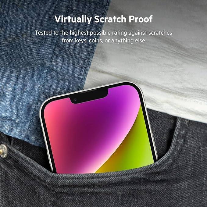 Belkin UltraGlass iPhone 14, iPhone 13 Pro Screen Protector - Easy Application with Installation Guide Tray - Crystal Clear Tempered Glass Screen Protector with AntiMicrobial-Treated Display
