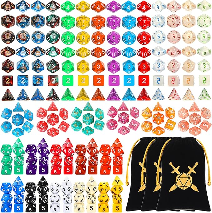 Yilloog 210 Pcs Compatible with DND Dice Sets Bulk Polyhedral Dice with Drawstring Bag Dice Multi Role Playing Table Game D4 D6 D8 D10 D% D12 D20 Compatible with Dungeons and Dragons (Mixed Style)