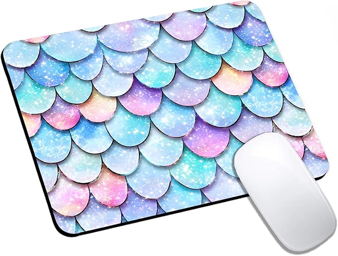 Mouse Pad, Cute Glitter Mermaid Scale Mouse Pads for Desk, 9.5" x 7.9" Non-Slip Rubber Base Computer Mousepad with Women, Portable Square Design for Wireless Mouse and Pad Laptop Office & Travel