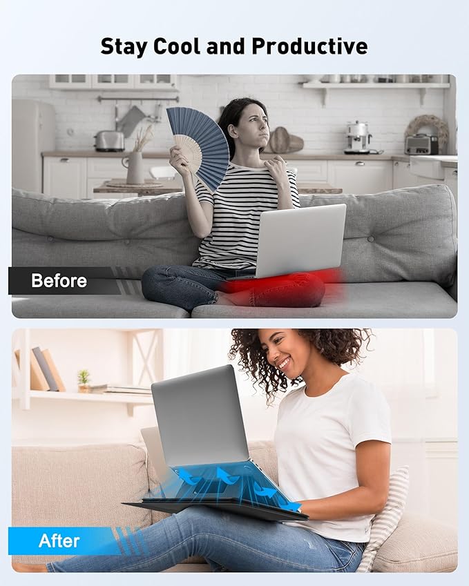 AboveTEK Adjustable Laptop Lap Desk, 3 Ergonomic Angles, PU Leather Non-Slip Surface, Heat Shield, Retractable Mouse Pad, Portable Laptop Lap pad Workstation for Bed, Sofa, Travel