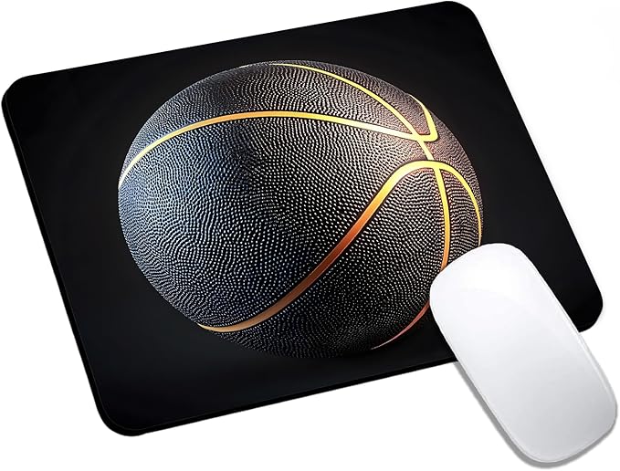 Mouse Pad, Golden Stripes Black Basketball Mouse Pads for Desk, 9.5" x 7.9" Non-Slip Rubber Base Computer Mousepad with Women, Portable Square Design for Wireless Mouse and Pad Laptop Office & Travel