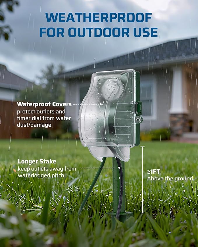 DEWENWILS Heavy Duty Outdoor Power Stake Timer, 24-Hour Mechanical Timer with 6FT Cord, 1800W/15A, Waterproof for Patio Lights, Halloween/Christmas Decorations, ETL Listed