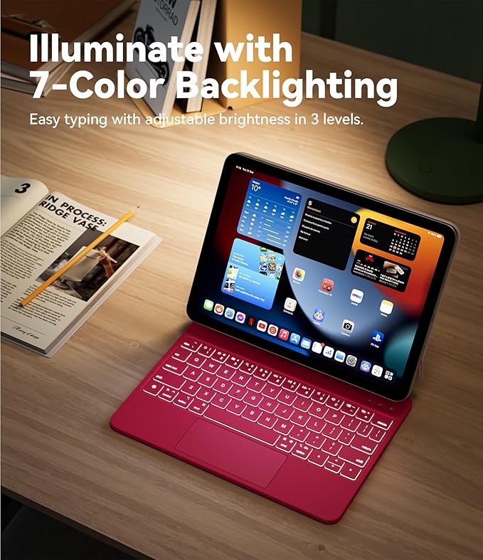 GreenLaw for iPad 11th(A16,2025)/10th(2022) Generation Case with Keyboard, Magic-Style Keyboard Stand, 7 Color Backlit, Stain-Resistant Surface, Multi-Touch Trackpad, Viva Magenta
