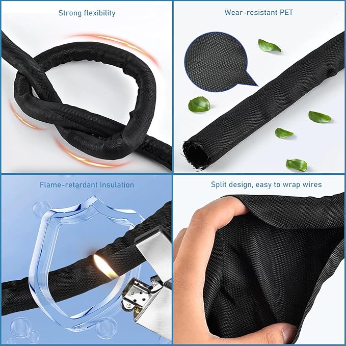 1 inch Cord Protectors from Pets No Chew, 10ft Wire Protector Cord Covers for Pets, Flexible Cable Sleeve Cord Management for TV Computer Wires