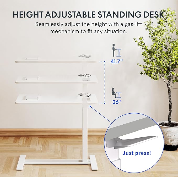 FLEXISPOT Adjustable C Table with Wheels, Mobile Snack Side End Table Sofa Couch Bedside Table Laptop Rolling Cart TV Tray Night Stand Small Space Side Table,(27.6" W x 15.7" D,White)