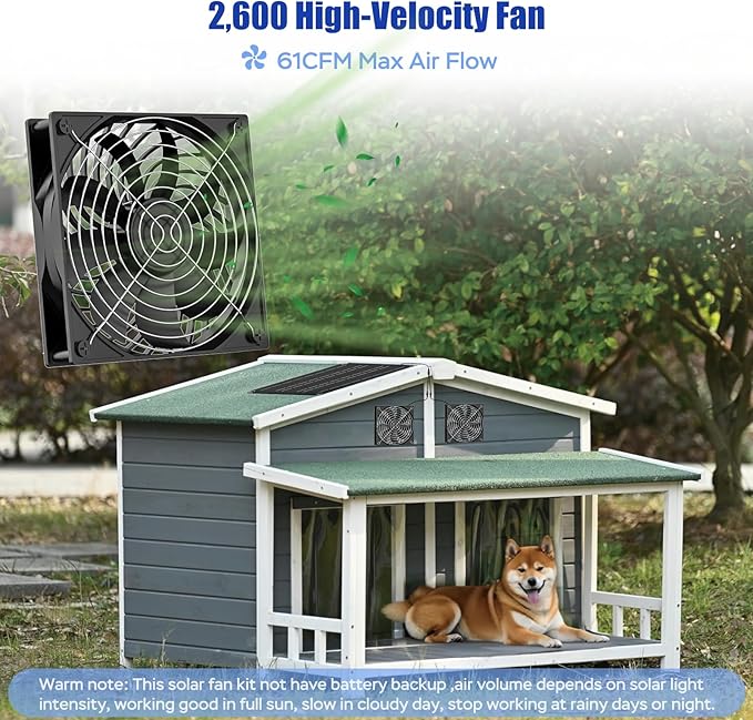 MARBERO 4.7 Inch Solar Powered Fan Kit, 15W Solar Panel with 2 Waterproof Fans, Intake or Exhaust Air Fan wtih 13 Ft Cable for Outside Backyard Chicken Coops, Greenhouses, Dog Houses, Pet Houses