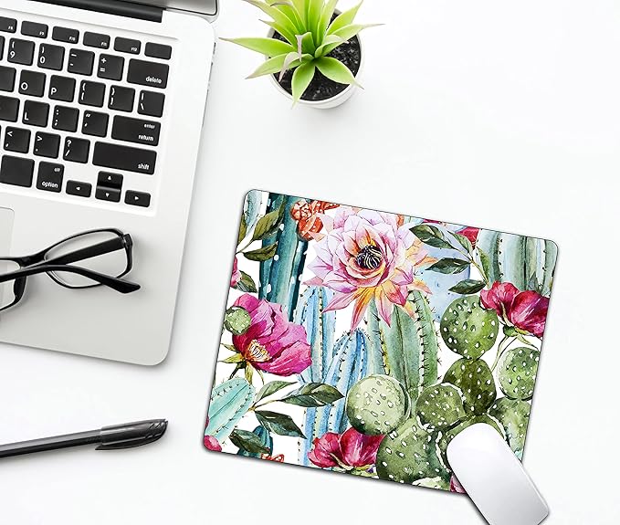 Cactus Painting Mouse Pad, Natural Floral Mousepad for Design, Anti-Slip Rubber Base Wireless Mouse Pads for Laptop