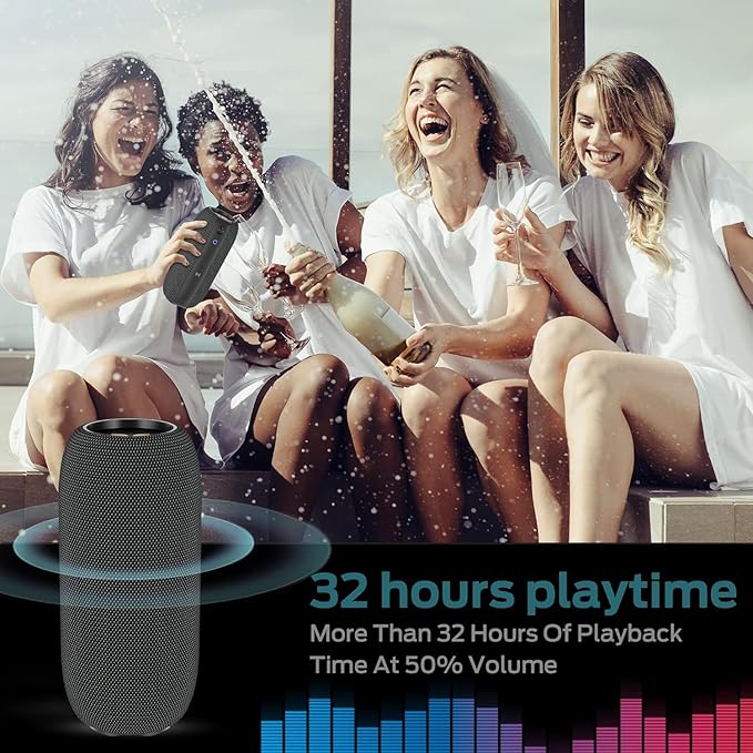 Monster S320 Portable Bluetooth Speaker,360°Stereo Surround Sound Effect, IPX7 Waterproof Speaker,32 Hours of Extra Long Playback Time, for Home Outdoor,Gold Black