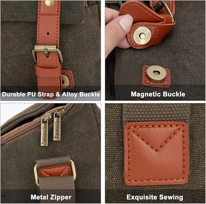 CADeN Compact Camera Bag Case Canvas Leather Trim Compatible for Nikon, Canon, Sony Mirrorless Camera and Lenses Waterproof, Camera Shoulder Messenger Bag (Small 1.0 Brown)