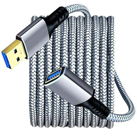 Tan QY USB 3.0 Extension Cable 6Ft, USB 3.0 High Speed Extender Cord Type A Male to A Female for PlayStation, Xbox, USB Flash Drive, Hard Drive, Card Reader,Scanner,Printer,Keyboard (Silver, 6Ft)