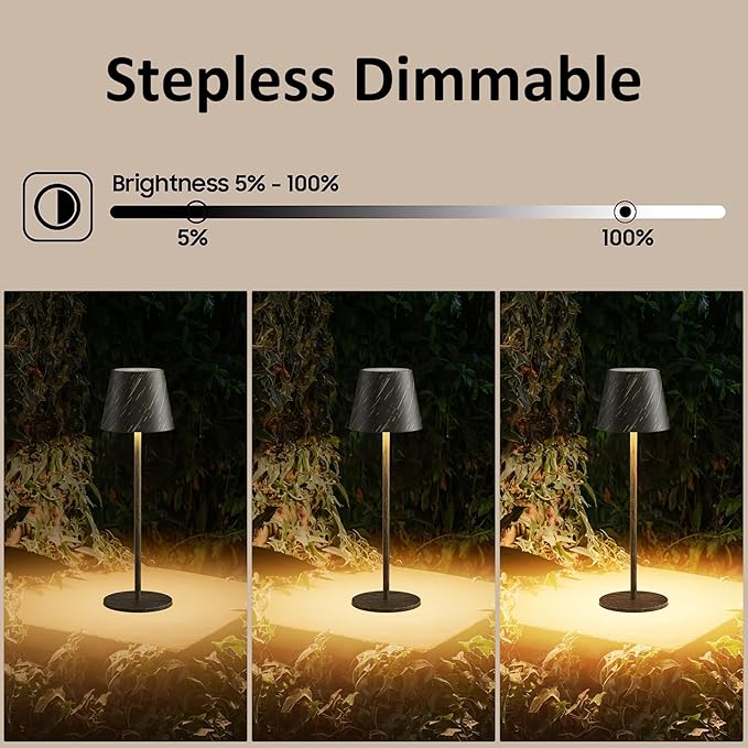 2-Pack Copper Cordless Table Lamp,Rechargeable LED Desk Lamp,5000mAh Battery Operated Lamp,3000K Warm Light Stepless Dimming,IP54 Waterproof Portable Table Light for Restaurant/Camping,Copper