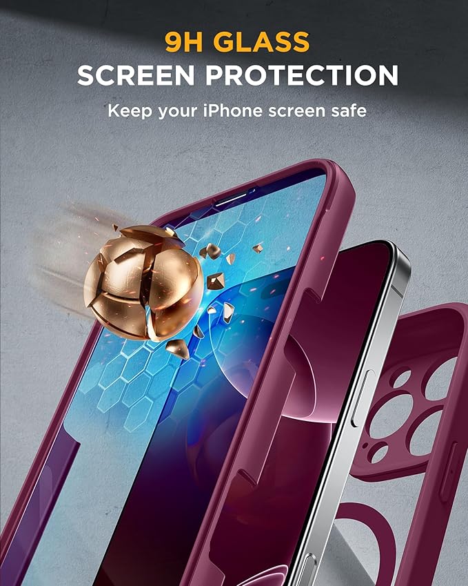 Miracase Magnetic for iPhone 16 Pro Case Full-Body Phone with Built-in Glass Screen Protector, [Compatible with MagSafe] Military Drop Proof 16 Pro Cover Bumper 6.3 inch, Plum